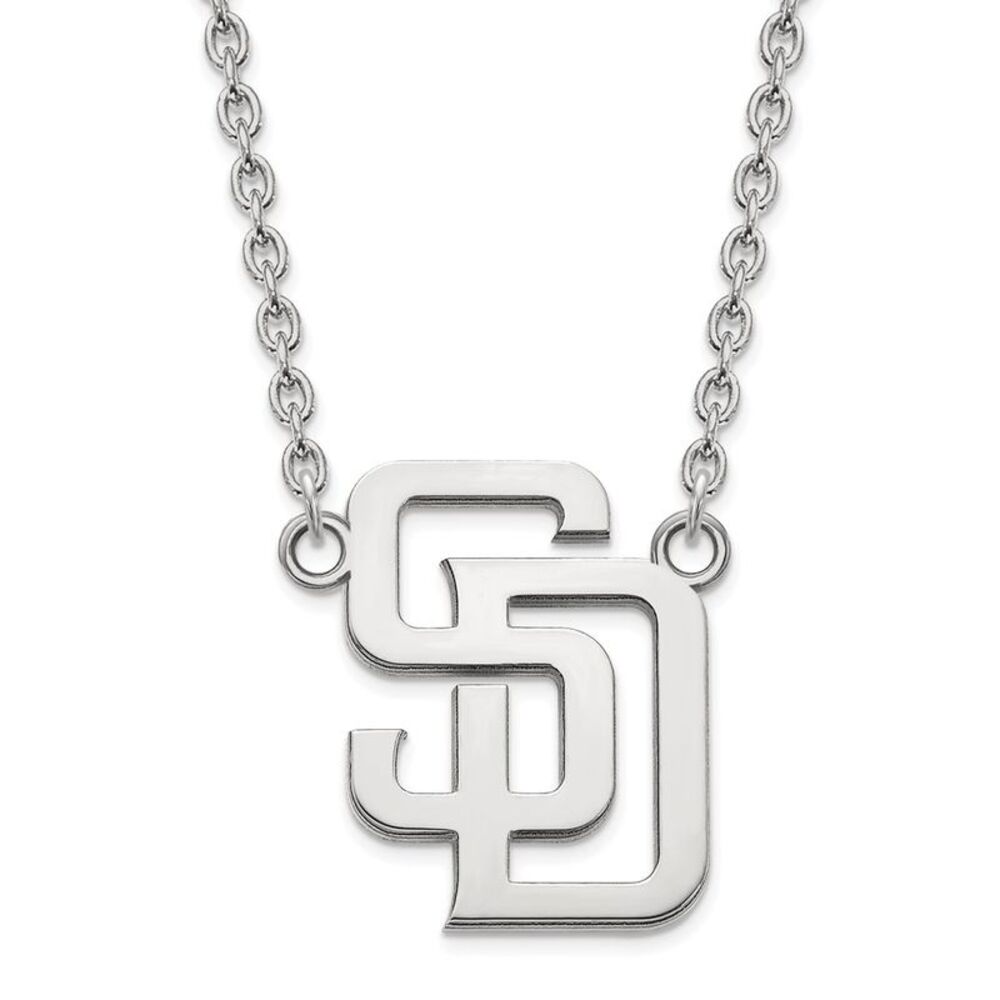 14K White Gold MLB San Diego Padres Large S-D Necklace, 18 Inch